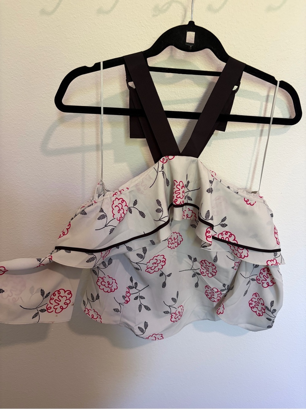 Armani Exchange White Floral Ruffle Camisole with Black Straps